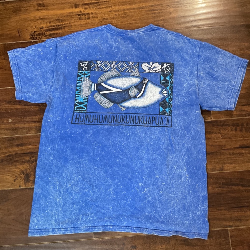 Lava Blues Hawaii Humuhumunukunukuapua'a Fish Acid Wash T-Shirt Blue Large